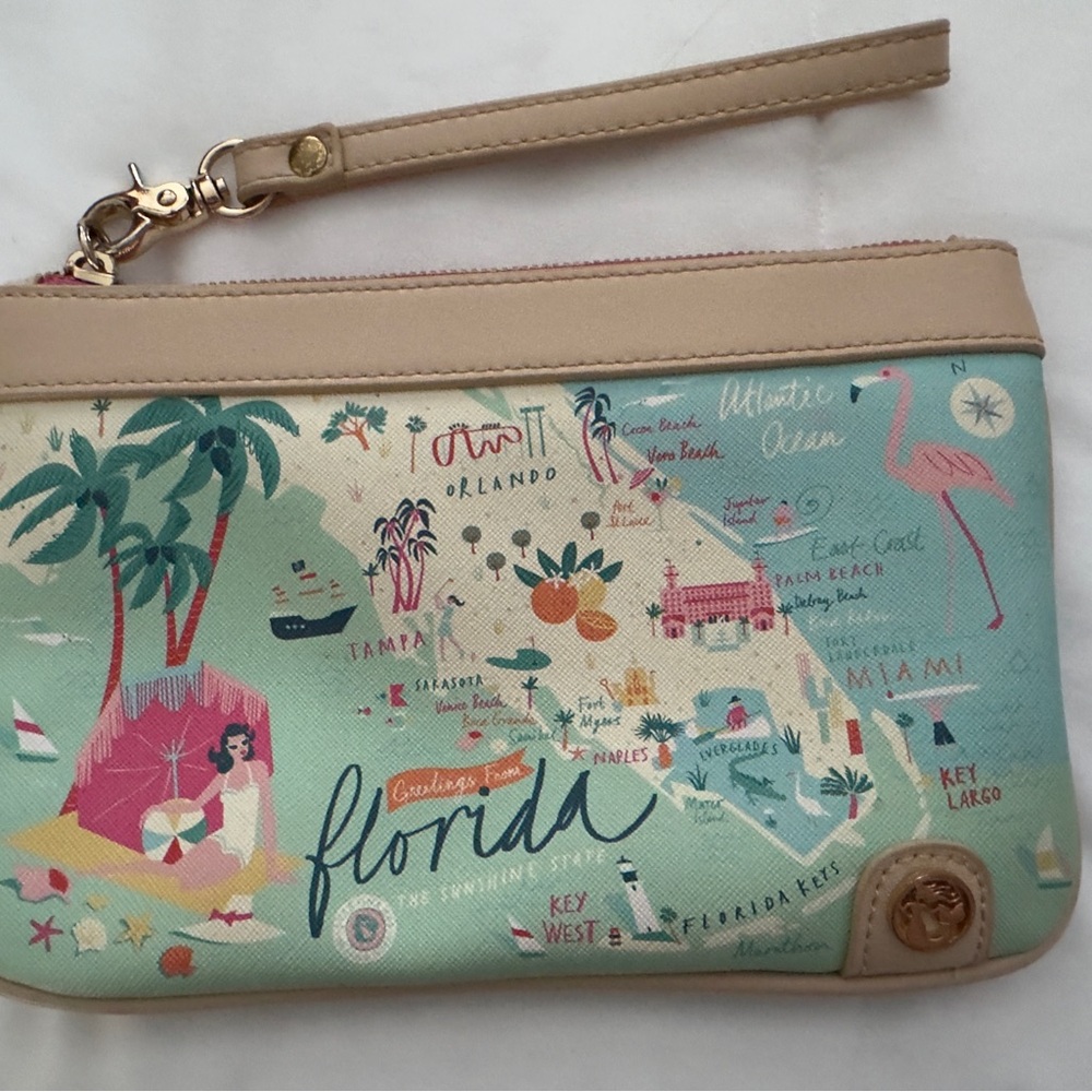 Spartina 449 Tan and Cream Clutch with Florida Map Design
